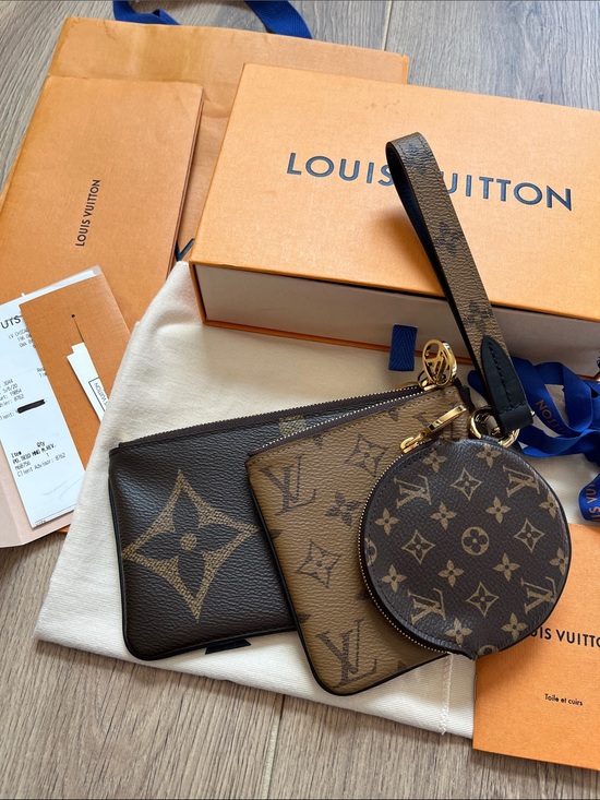 Louis Vuitton Handbags - 4 piece set Louis Vuitton Trio Reverse Monogram Pouches & Strap Box Bag Receipt